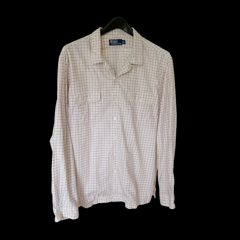 Polo Ralph Lauren XXL Brown Grid Check Button Down Loop Collar Shirt Long Slv